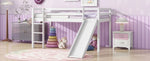 ZUN Twin Low Loft Bed with Slide, Ladder, Safety Guardrails, Rubber Wood Twin Loft Bed,White W504P218525