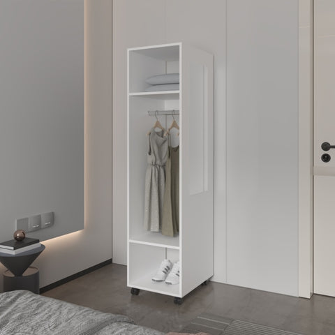 ZUN Benson Wardrobe in melamine with mirror and open storage B128P225197