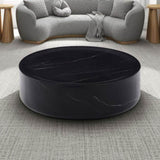 ZUN 39.37'' Black Marble Round Coffee Table Sturdy Fiberglass table for Living Room ,No Need Assembly. W876P154762