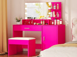 pink MDF vanity set with melamine veneer, 1 drawer, 1 door, three-color light bulb 65026932