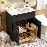 30'' Bathroom Vanity with Ceramic Sink Combo, Modern Freestanding Storage Cabinet with Gold Handles, N710P194898B