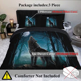 Moon Wolf Green Watercolor Forest Wolf Landscape Duvet Cover Sets 3 Pieces Wild Animal 47601937