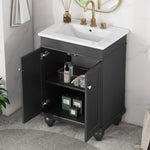 ZUN 24" Black Modern Sleek Bathroom Vanity Elegant Ceramic Sink with Solid Wood Frame, Adjustable Shelf N725P189821B