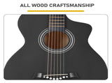 38 Inch Acoustic Guitar for Beginners, JF Body Shape, Basswood Folk Guitar in Matte Black, 6-String 06386937