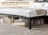 Queen Bed Frame with Charging Station and Storage Headboard, 18 Inch High Metal Platform Bed with PU W1820P532212