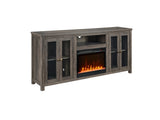 Ellington 70"W Gray Walnut Finish Fireplace TV Stand Console with Heater, LED Light, Cabinets, B061P352459