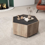 ZUN Rural Style Garden Retro Living Room Coffee Table with 2 drawers, Textured Black + Warm Oak 96662391