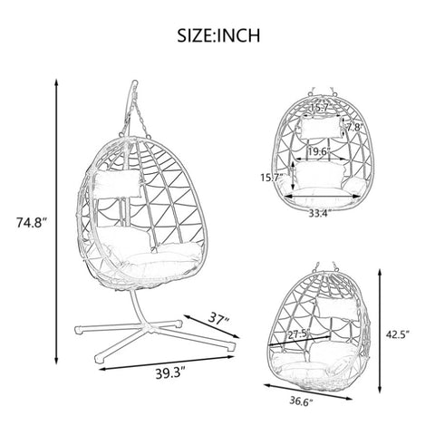 ZUN Egg Chair Stand Indoor Outdoor Swing Chair Patio Wicker Hanging Egg Chair Hanging Basket Chair 93466890