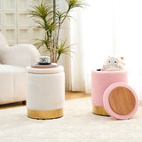 ZUN Teddy Velvet Storage Ottoman Multipurpose Footrest Stool with Metal Base Modern Round Vanity Stool 53401400