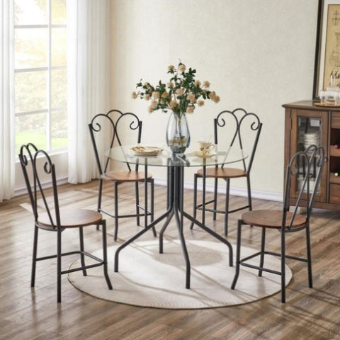 ZUN 5-Piece Tempered Glass Table w/ 4 Chairs,Modern Round Table Furniture Set for Home, Kitchen, W2167131089