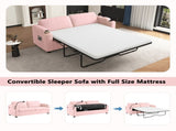 72.8" Corduroy Sleeper Sofa Loveseat Sofa with Full Size Mattress, USB Ports, Cup Holders, N719P208880P