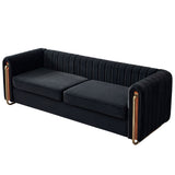 Contemporary Velvet Sofa Couch 84.25''W for Living Room, Black W57946163