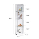 ZUN Glass Cabinet-b Glass Display Cabinet 4 Shelves with Door, Floor Standing Curio Bookshelf for Living W1806104455