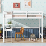 ZUN Twin High Loft Bed, Rubber Wood Loft Bed with Safety Guardrail, built-in desk, ladder,White W504P206979