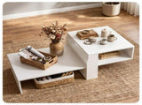 2-Tier Modern Geometric Coffee Table Engineered Wood Low Center Table with Storage Shelf, Waterproof 79340372