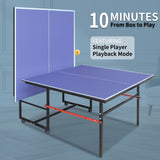 8ft Blue Mid-Size Table Tennis Table Foldable & Portable Ping Pong Table Set for Indoor Games with W1408P324620