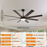 72" Ceiling Fan with Light, 6-Speed Remote Control, Reversible DC Motor, Modern 8 Blades with W1962P347489