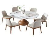 7pcs Modern Marble Dining Table, 59" Round Sintered Stone Table for Dining Room, Kitchen, Dinette, 46922618