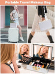 ZUN Portable Makeup Case with LED Mirror Travel Makeup Bag Cosmetic Organizer Box with Locks, Brush W1550P163303