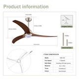 52" Solid Wood Blades Ceiling Fan With Light with Remote Control, Noiseless Reversible Motor, 6 60229797