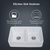 ZUN 32" L x 20" W Double Basin Farmhouse Kitchen Sink with Basket Strainer JY285T