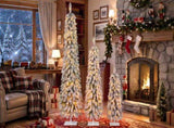 3Pack PreLit Snow Flocked Pencil Christmas Tree Set, 3.9/5.9/7.9 FT Slim Artificial Xmas Trees, N710P507112K