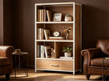 Natural Vertical Freestanding Display Shelf with 4 Open Cubbies & PullOut Drawer, HeavyDuty 71640895