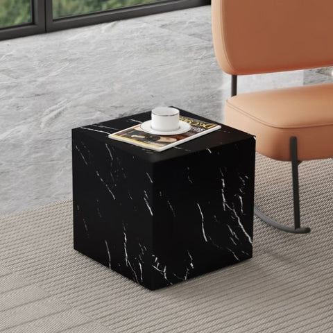 ZUN 15.7*15.7*15.7 Inch Black Marble Texture MDF Coffee Table - Luxurious Design, Perfect Living Room W1151P227822