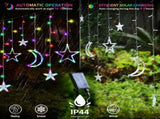Warm yellow moon star curtain light with 148 LED solar curtain lights including 30519744