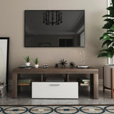 ZUN 20 minutes quick assembly brown simple modern TV stand with the toughened glass shelf cabinet 48653243