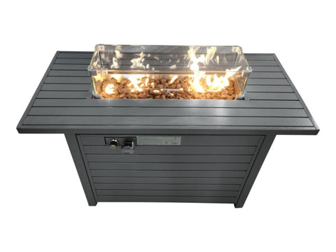 ZUN 11'' H x 42'' L Steel Propane Outdoor Fire Pit Table with Lid B120P147937