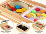 Natural Fir Wood Children Mud Kitchen Toy, Interactive Outdoor Sensory Play Station with Storage 86954566