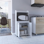 ZUN Kira Kitchen Kart, Double Door Cabinet, One Open Shelf, Two Interior Shelves -White B20091922