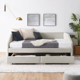 ZUN Queen Size Daybed with Two Drawers Trundle Upholstered Tufted Sofa Bed, Linen Fabric, Beige 19246840