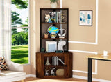 Corner Shelf with Doors, 65" Corner Cabinet & Wine Glass Rack, 6 Tier Bookshelf Display, 09047996