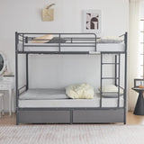 Twin Over Twin Convertible Bunk Bed with 2 Storage Drawers, Metal Bunk Bed Can be 58532352
