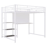 ZUN Full Size Loft Bed with Desk and Whiteboard, Metal Loft Bed with 3 Shelves and Ladder, White 62617184