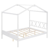 ZUN Full Size Wood House Bed with Storage Space, White 76481310