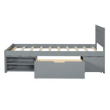 Twin Size Platform Bed With Drawer And Two Shelves, Gray N709P214182E