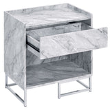 White Printed Faux Marble and Chrome Accent Table B062P181410