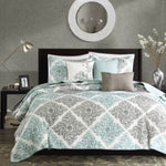 ZUN 6 Piece Printed Quilt Set with Throw Pillows Aqua King/Cal King B03597395