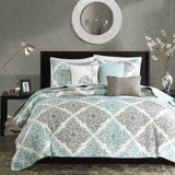 6 Piece Printed Quilt Set with Throw Pillows Aqua Full/Queen B03597394
