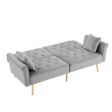 GREY Velvet Tufted Sofa Couch with 2 Pillows and Nailhead Trim W588P153426
