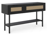 Black Rattan Console Table with Storage Cabinets & Open Shelf, 40 Inch Entryway Table with Sturdy 10366281