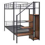 ZUN Twin Over Twin Metal Bunk Bed with Lateral Storage Ladder and Wardrobe, Black 09432094