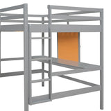 Full size Loft Bed with Desk and Writing Board, Wooden Loft Bed with Desk & 2 Drawers Cabinet- Gray 96271078