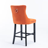 Contemporary Velvet Upholstered Barstools with Button Tufted Decoration and Wooden Legs, and Chrome W1143P178194