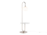 Trombone Contemporary Floor Lamp in Nickel Metal with Clear Glass Shelf B202P224196
