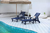 Lounge Chair with Side Table, 3-Piece Oversized Chaise Lounge Chair Set with Wood Texture,Navy W2103P254653