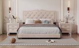 Queen Size Upholstered Bed Frame with Rivet Design, Modern Velvet Platform Bed with Tufted 90764002